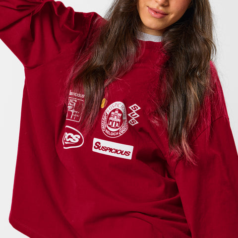 Off Season / Badge Line Up Longsleeve - Dark Red