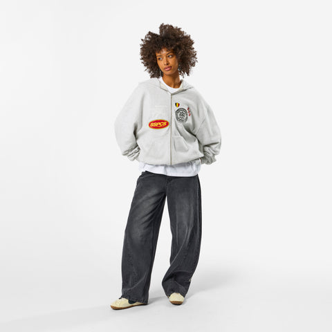 Off Season / Badge Line Up Zip-Up Hoodie - Ash