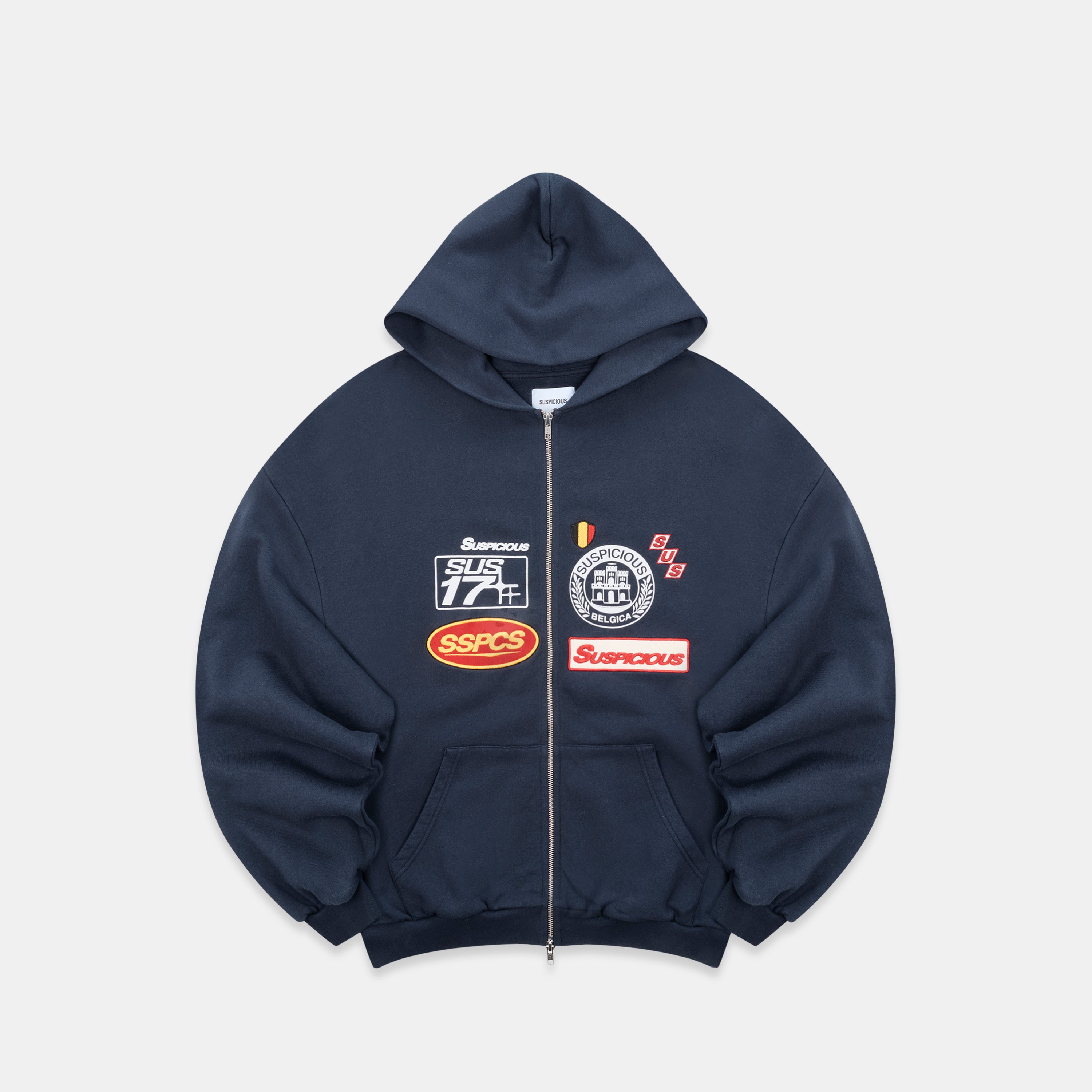 Badge Line Up Zip-Up Hoodie - Nightfall – Suspicious Antwerp