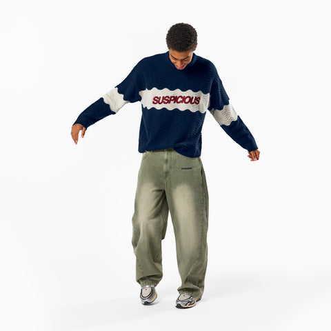 Winter4 / Break Knitted Wavy Sweat - Nightfall