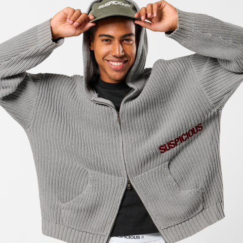 Fall / Core Zip-Up Knitted Hoodie - Neutral Heather
