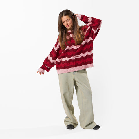 Winter4 / Essentials Knitted Wavy Sweat - RedPink