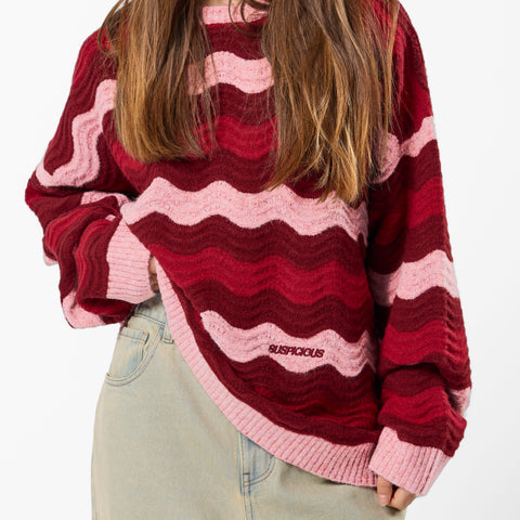Winter4 / Essentials Knitted Wavy Sweat - RedPink