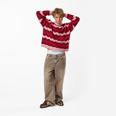 Winter4 / Essentials Knitted Wavy Sweat - RedPink