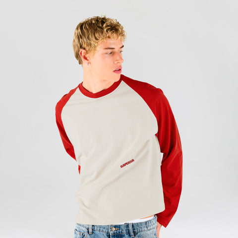 End Of Summer / Essentials Raglan Longsleeve - Off-White & Red