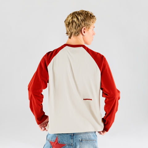 End Of Summer / Essentials Raglan Longsleeve - Off-White & Red