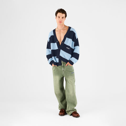 Boat / Essentials Striped Crochet Cardigan - Ice Blue & Nightfall