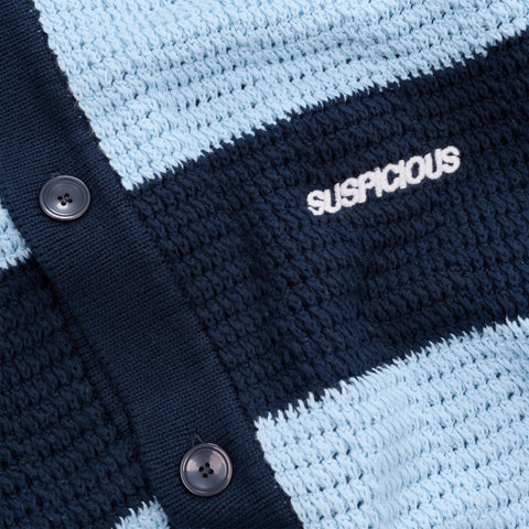Boat / Essentials Striped Crochet Cardigan - Ice Blue & Nightfall