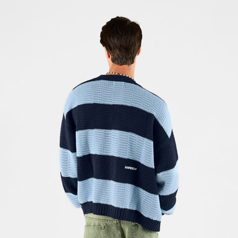 Boat / Essentials Striped Crochet Cardigan - Ice Blue & Nightfall