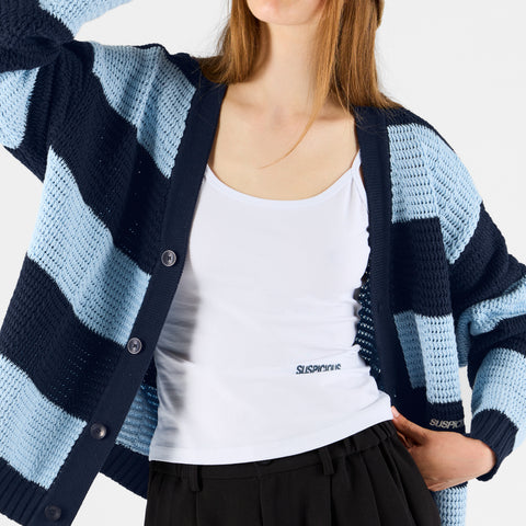 Boat / Essentials Striped Crochet Cardigan - Ice Blue & Nightfall