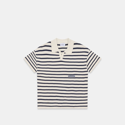Boat / Essentials Striped Knitted Polo - Natural & Nightfall