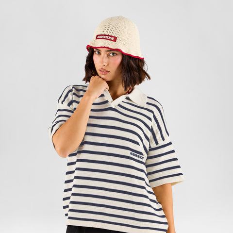 Boat / Essentials Striped Knitted Polo - Natural & Nightfall