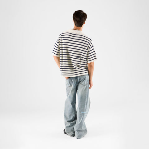 Boat / Essentials Striped Knitted Polo - Natural & Nightfall