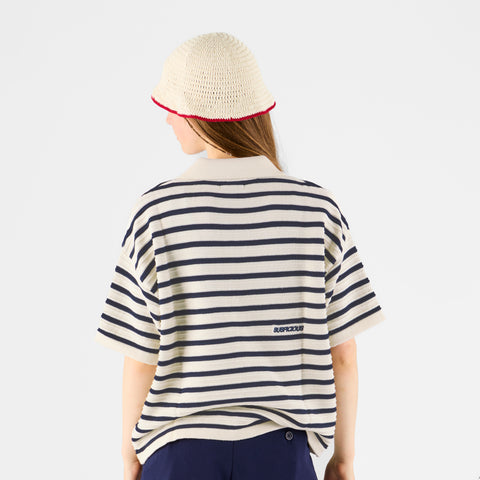 Boat / Essentials Striped Knitted Polo - Natural & Nightfall