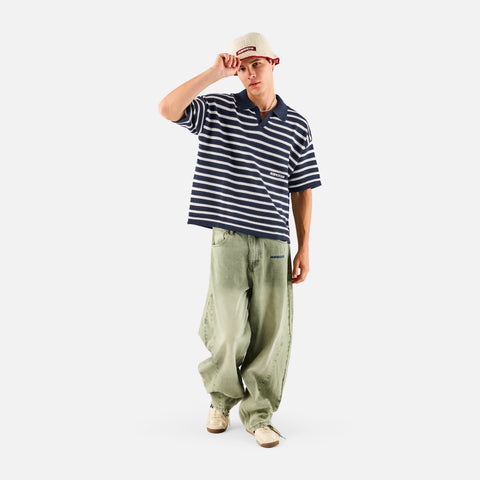 Boat / Essentials Striped Knitted Polo - Nightfall & Natural