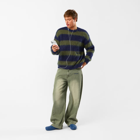 Winter4 / Essentials Striped Mohair Knit - Dark Navy & Olive Green