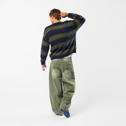 Winter4 / Essentials Striped Mohair Knit - Dark Navy & Olive Green