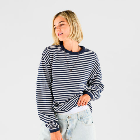 End Of Summer / Essentials Striped Ringer Longsleeve - Off-White & Nightfall