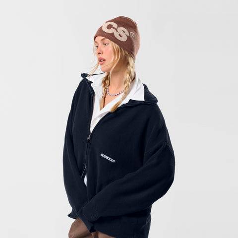 Winter2 / Essentials Tight Knitted Zip-Up - Navy