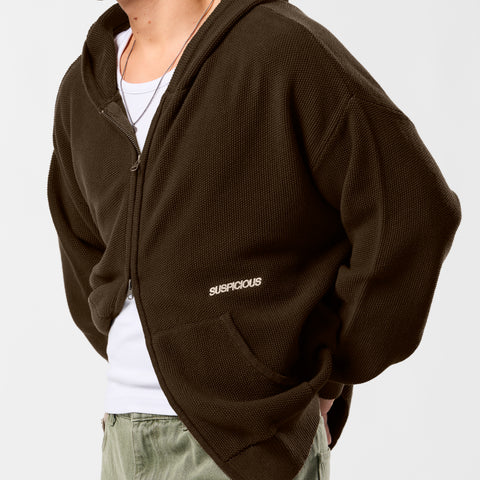 Winter2 / Essentials Tight Knitted Zipped Hoodie - Espresso