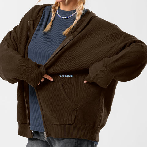 Winter2 / Essentials Tight Knitted Zipped Hoodie - Espresso