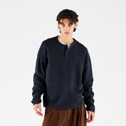 Winter 2 / Essentials Waffle Henley Longsleeve - Nightfall