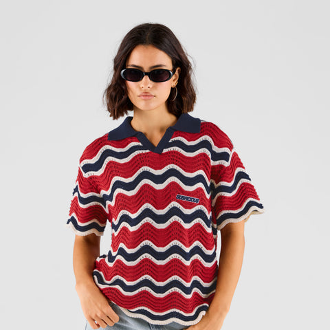 Boat / Essentials Wavy Polo - Nightfall & Red