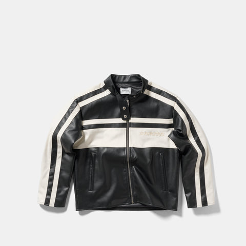 Suspicious Cowboys / Faux Leather W Racer Jacket - Black & Egret