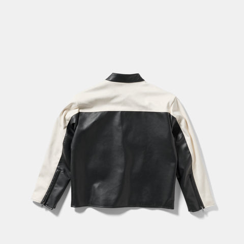 Suspicious Cowboys / Faux Leather W Racer Jacket - Black & Egret