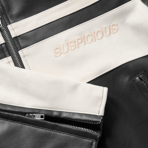 Suspicious Cowboys / Faux Leather W Racer Jacket - Black & Egret