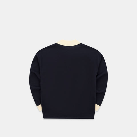 Winter3 / Flow Knitted Longsleeve Polo - Navy