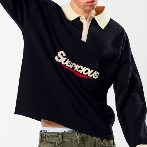 Winter3 / Flow Knitted Longsleeve Polo - Navy