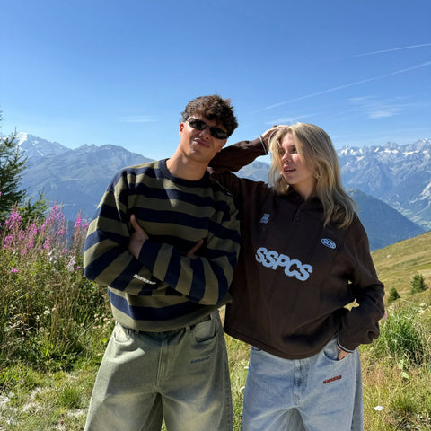 Fall / Striped Cotton Knit - Dark Navy & Olive Green