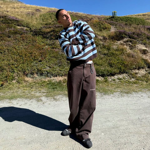 Fall / Striped Cotton Knit - Dusty Blue & Brown