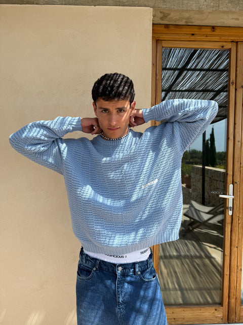 C&L / Essentials Crochet Sweat - Coral Blue