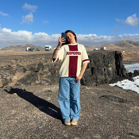 Football / Knitted Football Jersey - Natural Burgundy