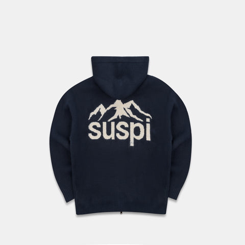 Winter1 / Landscape Knitted Zipped Hoodie - Navy