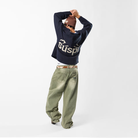 Winter1 / Landscape Knitted Zipped Hoodie - Navy