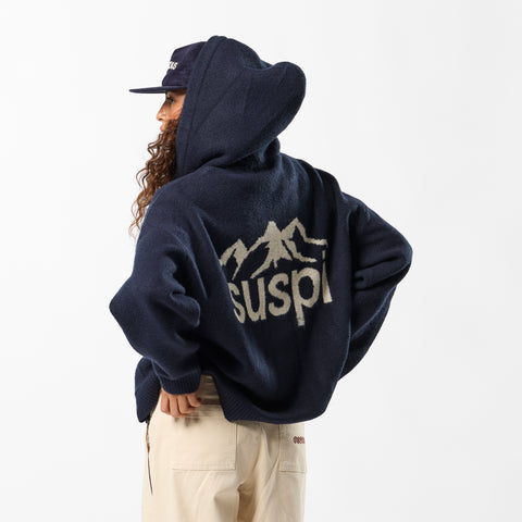 Winter1 / Landscape Knitted Zipped Hoodie - Navy