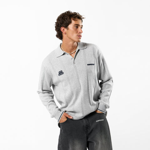 Fall / Offset Longsleeve Cotton Polo - Neutral Heather