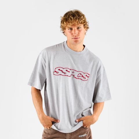 Summer Stripes / Red Layered SSPCS Applique Tee - Ash