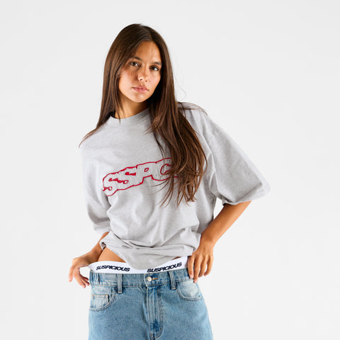 Summer Stripes / Red Layered SSPCS Applique Tee - Ash