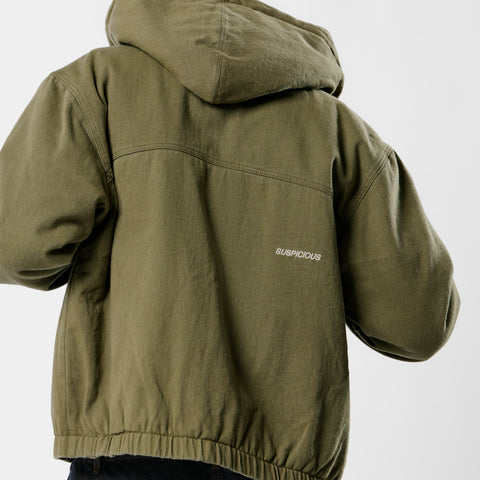 Fall / Reversible Canvas Hooded Jacket - Lichen Green