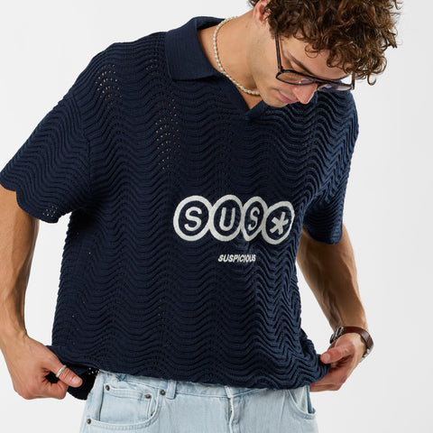 S2 / SUS* Wavy Crochet Polo - Nightfall