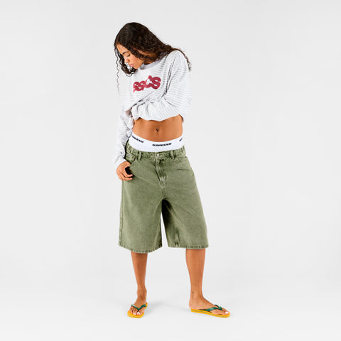 Summer Breeze / Solid Jeans Shorts - Washed Matcha