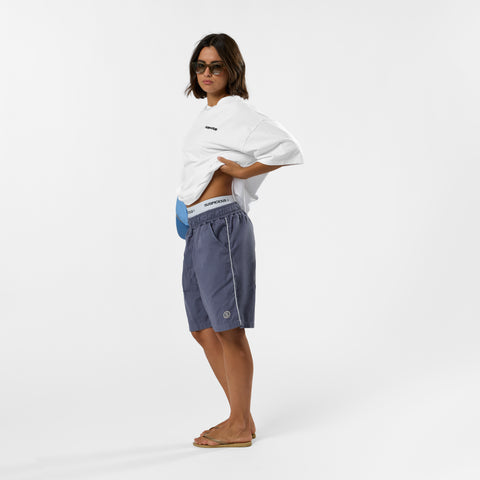 S2 / Stamped Piping Twill Shorts - Tidal Blue
