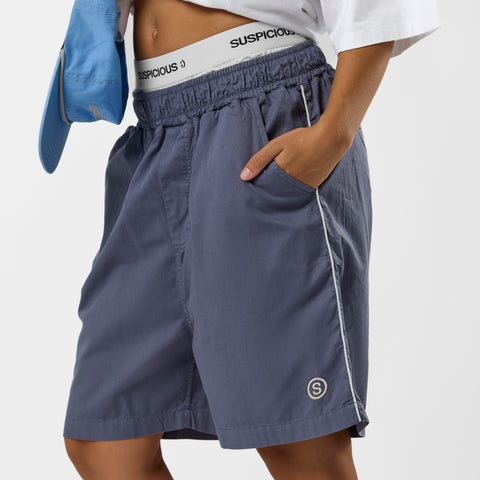 S2 / Stamped Piping Twill Shorts - Tidal Blue