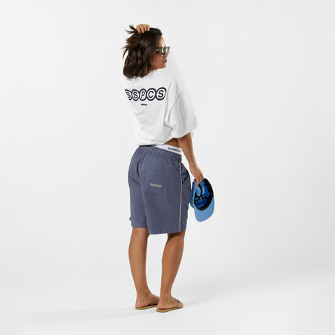 S2 / Stamped Piping Twill Shorts - Tidal Blue