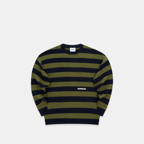 Fall / Striped Cotton Knit - Dark Navy & Olive Green
