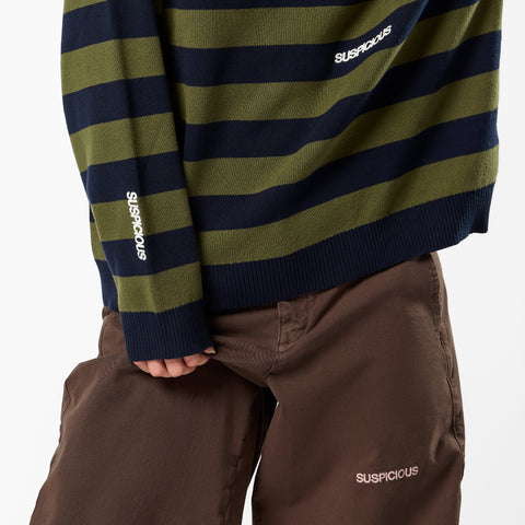 Fall / Striped Cotton Knit - Dark Navy & Olive Green